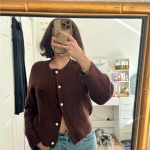 Abercrombie Brown Knit Cardigan with pearl buttons- size medium